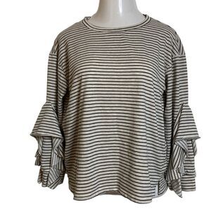 NOE HEIGHTS Ruffle Sleeve Striped Long Sleeve Shirt Top